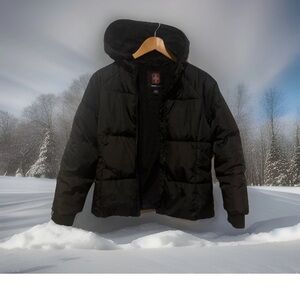 Swiss Tech Black Hooded Puffer Jacket - Kids 10/12 Large